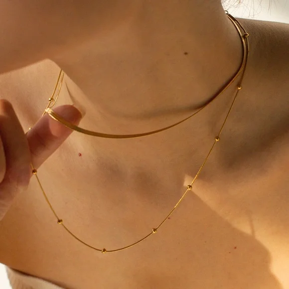 Gold Double Layered Necklace*Layering Necklace*Waterproof and Sweatproof - Picture 3 of 8